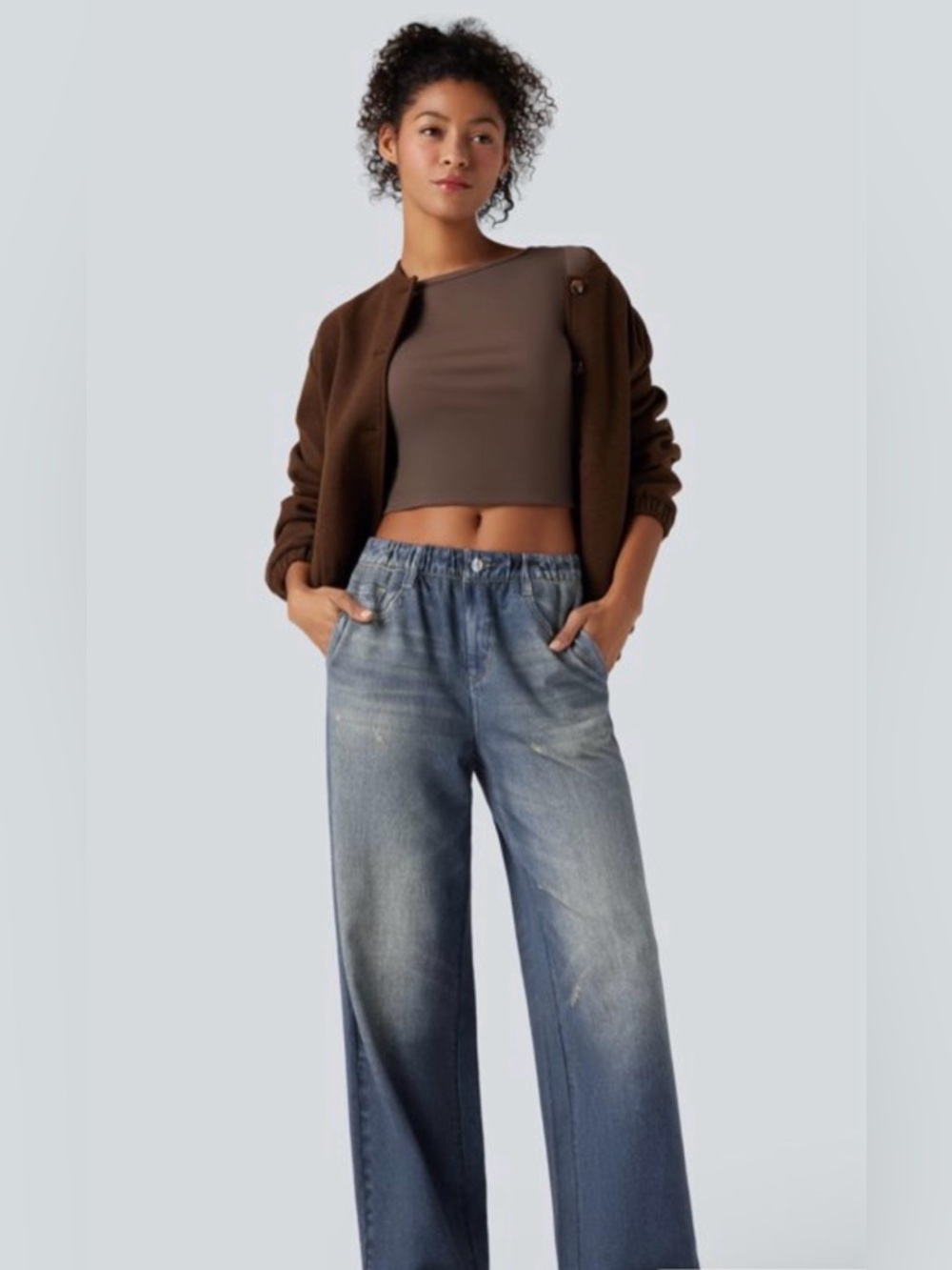 Halara. Mid Rise Denim Print French Terry Casual Sweatpants Jeans with Pockets